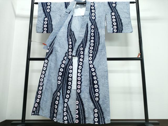 平和屋着物∴夏物 浴衣 有松鳴海絞り よろけ縞丸文 綿 逸品 CABJ0189ng