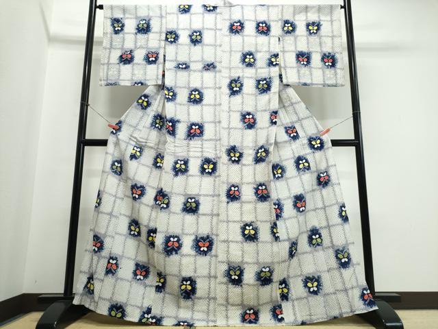 平和屋着物∴夏物 浴衣 有松鳴海絞り 市松舞蝶文 綿 逸品 CABJ0196ng