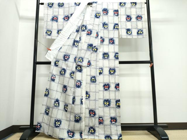平和屋着物∴夏物 浴衣 有松鳴海絞り 市松舞蝶文 綿 逸品 CABJ0196ng