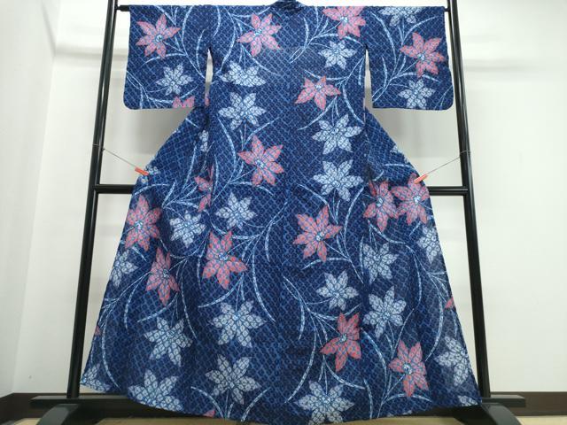 平和屋着物∴夏物 浴衣 有松鳴海絞り 蜘蛛絞り 舞葉文 綿 逸品 CABJ0207ng