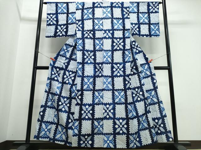 平和屋着物∴夏物 浴衣 有松鳴海絞り 市松花文 綿 逸品 CABJ0211ng