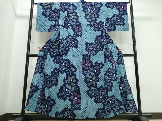 平和屋着物∴夏物 浴衣 有松鳴海絞り 枝花文 綿 逸品 CABJ0212ng