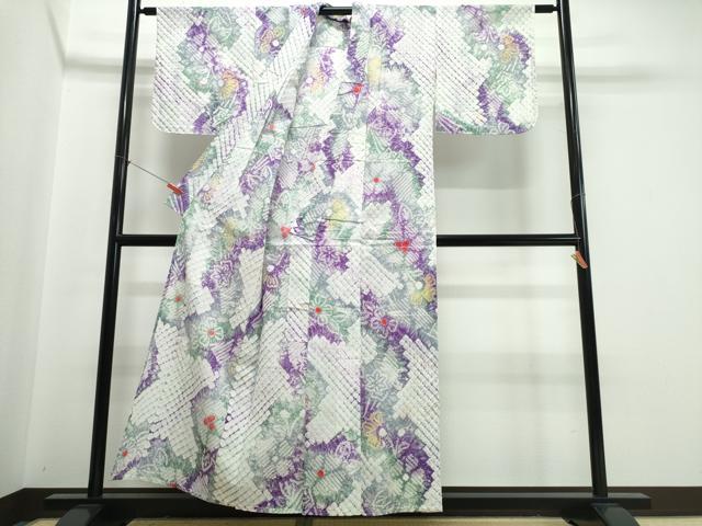 平和屋着物∴夏物 浴衣 有松鳴海絞り 舞花文 綿 逸品 未使用 CABJ0213ng