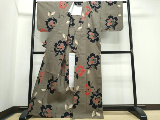 平和屋着物∴夏物 浴衣 コシノジュンコ JUNKO KOSHINO 手縫い 注染 舞花文 綿 逸品 CABJ0221ng