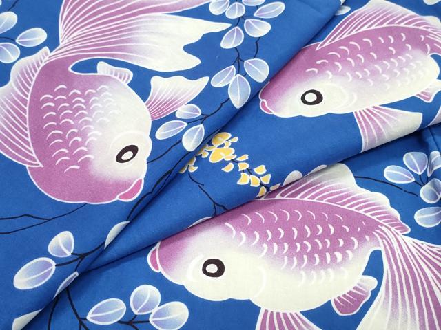 平和屋着物∴夏物 浴衣 金魚枝葉文 綿 逸品 CABJ0222ng
