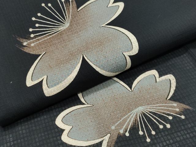 平和屋着物∴夏物 浴衣 コシノジュンコ JUNKO KOSHINO 綿紅梅 舞桜 黒地 綿 逸品 CABJ0226ng