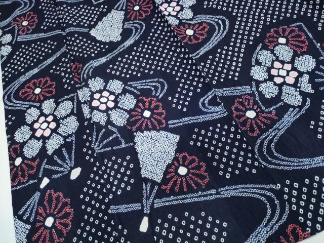 平和屋着物∴夏物 浴衣 有松鳴海絞り 流水扇花文 綿 逸品 未使用 CABJ0243ng
