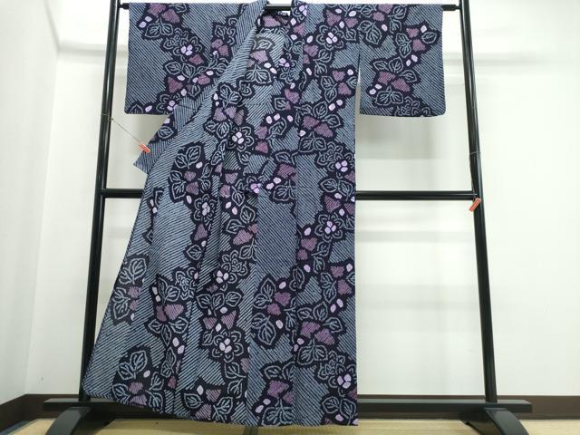 平和屋着物∴夏物 浴衣 有松鳴海絞り 舞葉花文 綿 逸品 CABJ0246ng