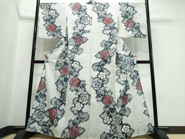 平和屋着物∴夏物 浴衣 有松鳴海絞り 薔薇 綿 逸品 CABJ0260ng