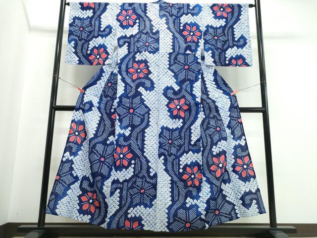 平和屋着物∴夏物 浴衣 有松鳴海絞り 花唐草文 綿 逸品 CABJ0266ng
