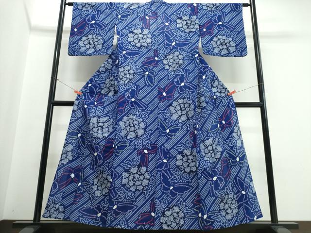 平和屋着物∴夏物 浴衣 有松鳴海絞り 牡丹舞蝶文 綿 逸品 CABJ0271ng