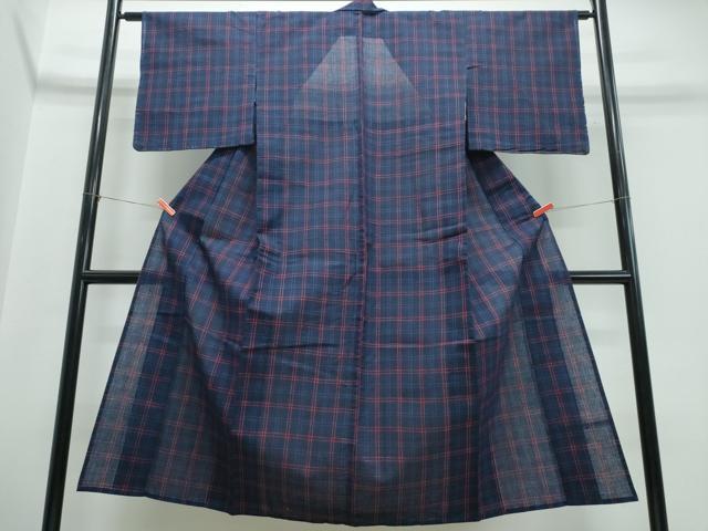 平和屋着物∴夏物 阿波しじら織 浴衣 格子柄 綿 逸品 未使用 CABJ0291ng