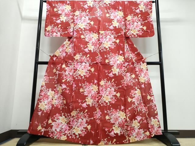 平和屋着物∴夏物 浴衣 枝花文 綿 逸品 CABJ0292ng