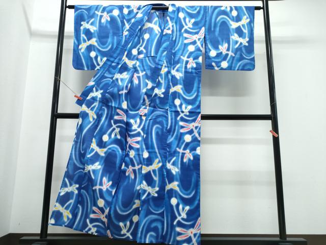 平和屋着物∴夏物 浴衣 注染 トンボ 蜻蛉流水文 綿 逸品 CABJ0294ng