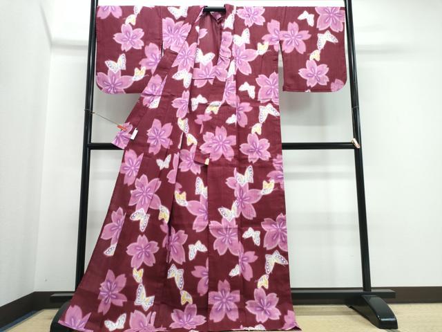 平和屋着物∴夏物 浴衣 注染 舞蝶桜 綿 逸品 未使用 CABJ0295ng