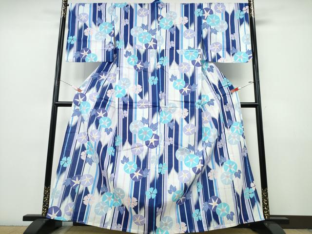 平和屋着物∴夏物 浴衣 朝顔 舞花文 綿 逸品 未使用 CABJ0298ng