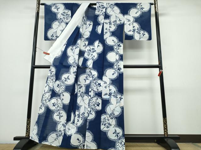 平和屋着物∴夏物 浴衣 綿絽 注染 草花丸文 綿 逸品 CABJ0301ng