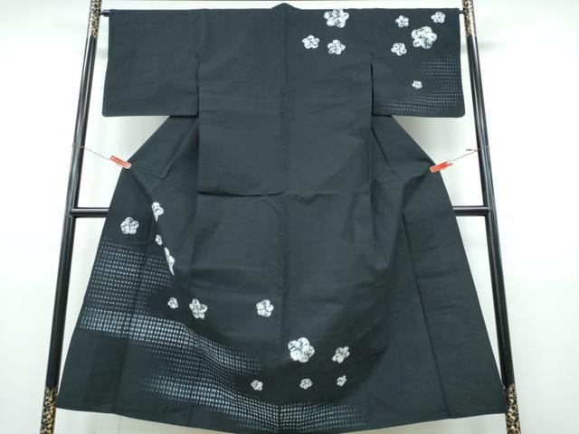 平和屋着物∴夏物 訪問着・浴衣兼用 絵羽浴衣 有松鳴海絞り 霞舞花文 黒地 綿 逸品 CABJ0308ng