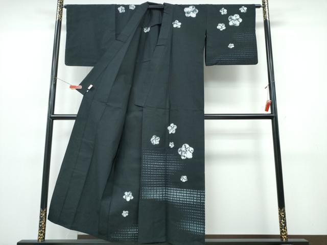 平和屋着物∴夏物 訪問着・浴衣兼用 絵羽浴衣 有松鳴海絞り 霞舞花文 黒地 綿 逸品 CABJ0308ng