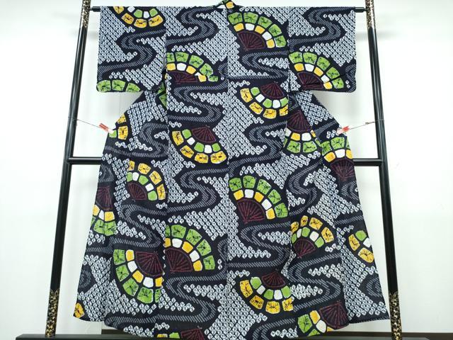 平和屋着物∴夏物 浴衣 有松鳴海絞り 檜扇流水文 綿 逸品 未使用 CABJ0318ng