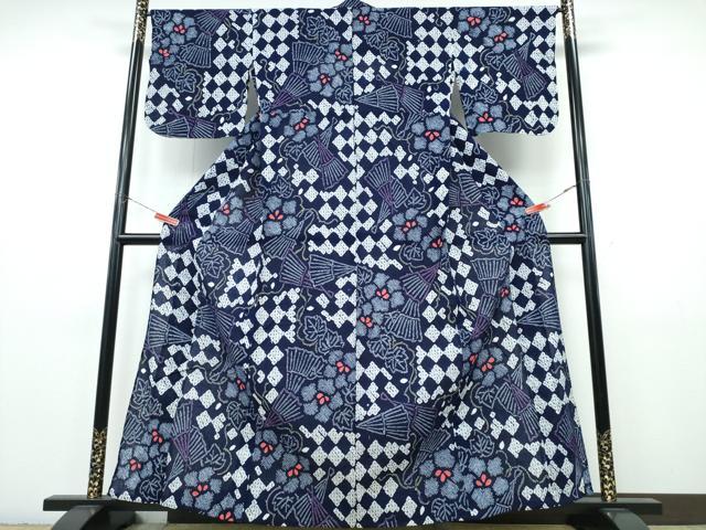 平和屋着物∴夏物 浴衣 有松鳴海絞り 扇蔦の葉菱文 綿 逸品 未使用 CABJ0319ng