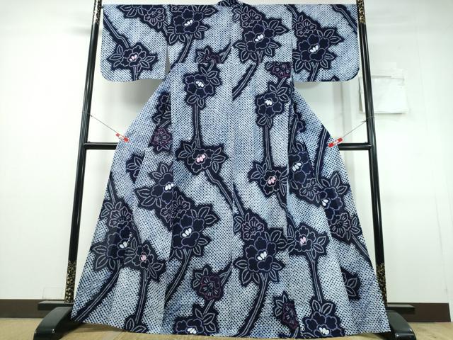 平和屋着物∴夏物 浴衣 有松鳴海絞り 枝牡丹 綿 逸品 CABJ0341ng