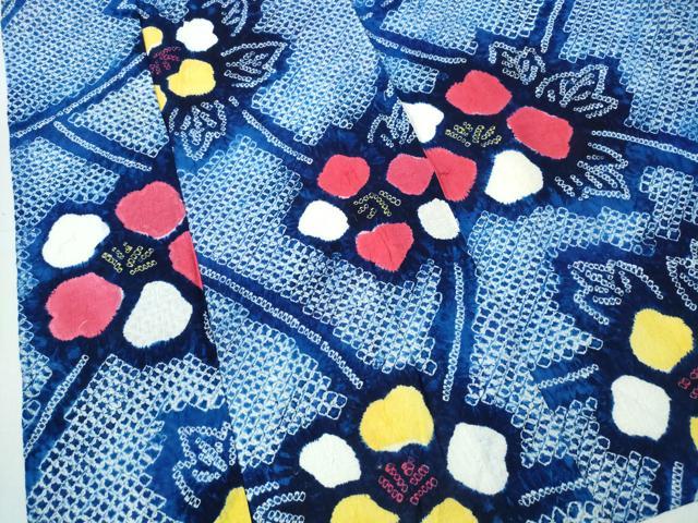 平和屋着物∴夏物 浴衣 有松鳴海絞り 枝花文 綿 逸品 CABJ0357ng