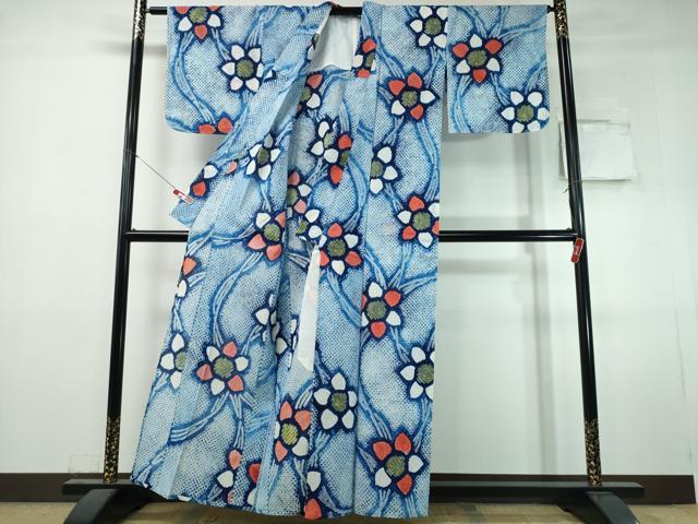平和屋着物∴夏物 浴衣 有松鳴海絞り 舞花文 綿 逸品 未使用 CABJ0362ng