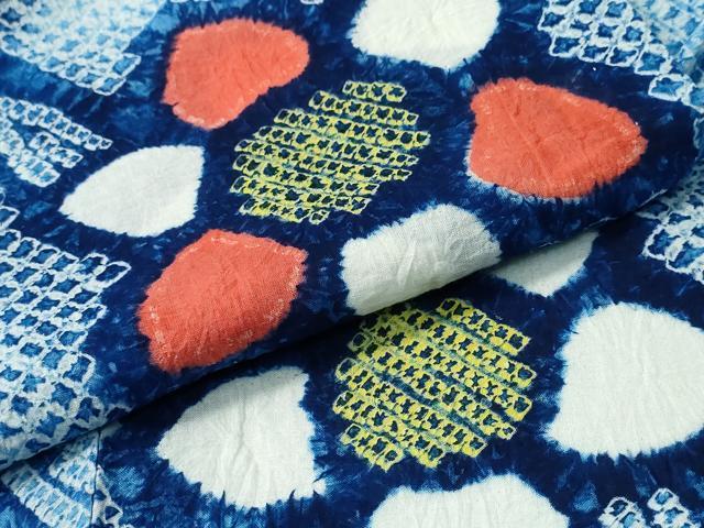 平和屋着物∴夏物 浴衣 有松鳴海絞り 舞花文 綿 逸品 未使用 CABJ0362ng