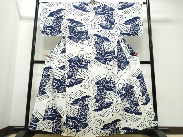 平和屋着物∴夏物 浴衣 注染 手縫い 鯉の滝登り 綿 逸品 CABJ0378ng