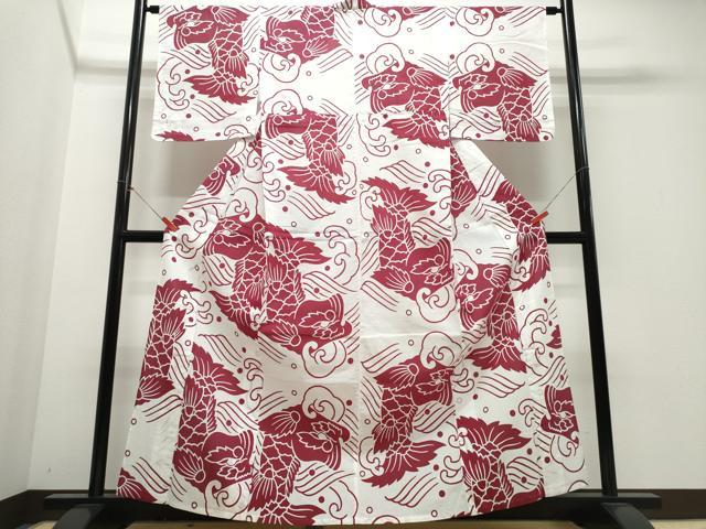 平和屋着物∴夏物 浴衣 注染 手縫い 鯉の滝登り 綿 逸品 CABJ0379ng