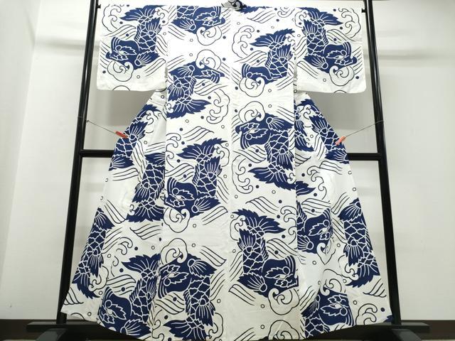 平和屋着物∴夏物 浴衣 注染 手縫い 鯉の滝登り 綿 逸品 CABJ0380ng
