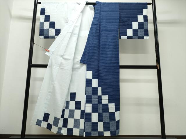 平和屋着物∴夏物 浴衣 訪問着・浴衣兼用 絵羽浴衣 注染 手縫い 格子柄 綿 逸品 CABJ0383ng