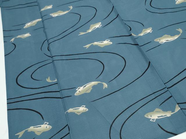 平和屋着物∴夏物 浴衣 綿絽 魚 流水文 綿 逸品 未使用 CABJ0394ng