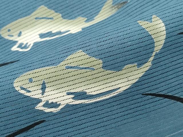平和屋着物∴夏物 浴衣 綿絽 魚 流水文 綿 逸品 未使用 CABJ0394ng