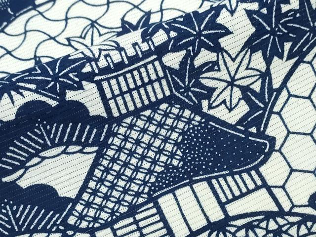 平和屋着物∴夏物 浴衣 綿無形文化財長板本染 正藍別染 綿絽 松竹梅風景文 反端付き 綿 逸品 CABJ0396ng
