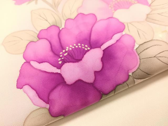 平和屋着物●塩瀬 九寸名古屋帯 手描き 草花文 正絹 逸品 CABJ0404vp