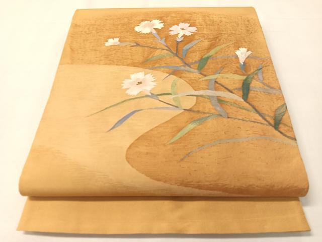 平和屋着物●太鼓柄袋帯 すくい織 撫子 正絹 逸品 未使用 CABJ0410vp