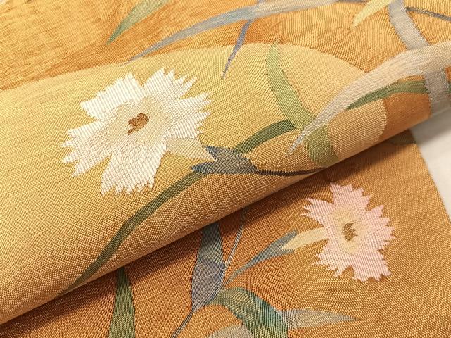 平和屋着物●太鼓柄袋帯 すくい織 撫子 正絹 逸品 未使用 CABJ0410vp