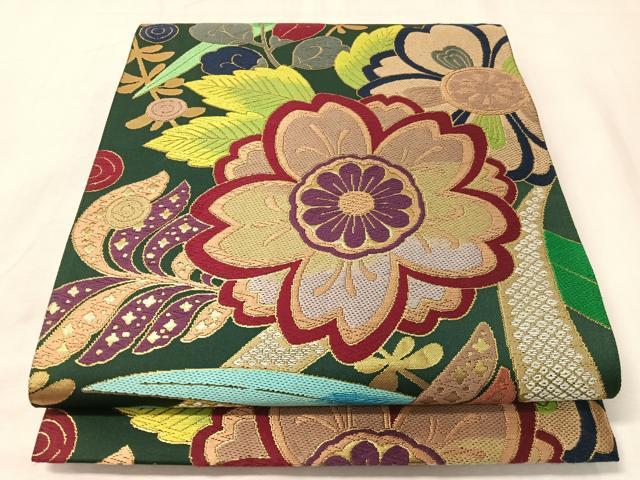 平和屋着物●六通柄袋帯 唐織 草花文 金糸 正絹 逸品 CABJ0414vp