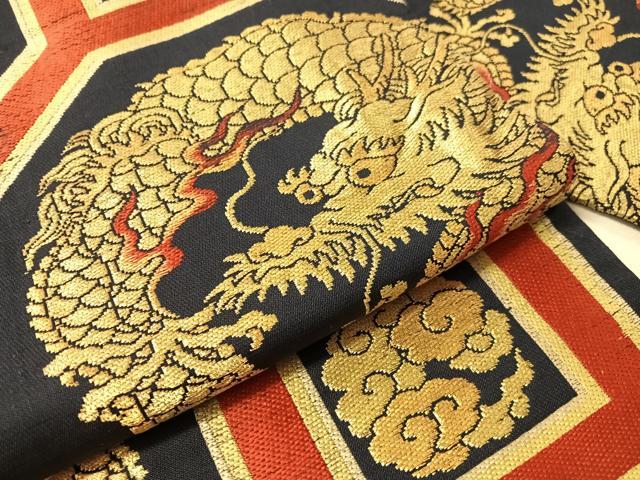 平和屋着物●アンティーク 大正ロマン 九寸名古屋帯 雲龍 金糸 正絹 逸品 CABJ0416vp