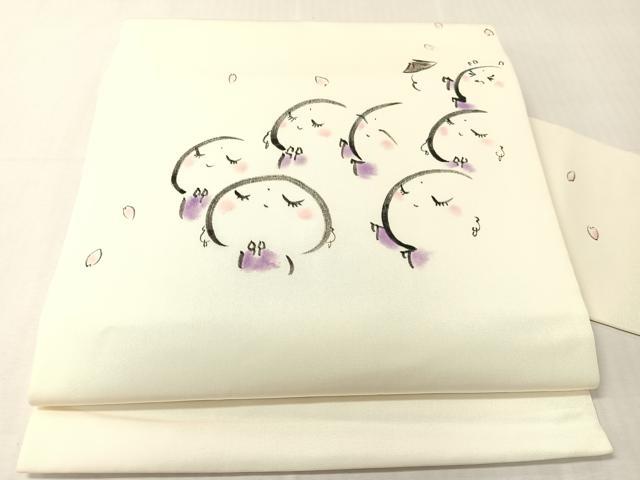 平和屋着物●塩瀬 九寸名古屋帯 手描き 人物文 正絹 逸品 CABJ0422vp