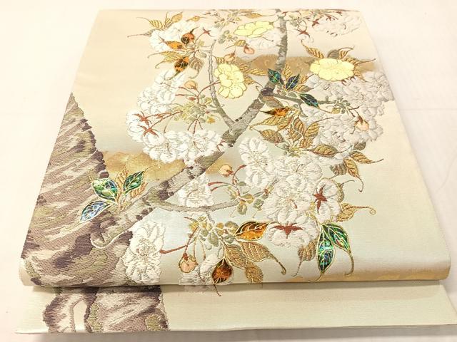 平和屋着物●西陣 浅山織物謹製 螺鈿 袋帯 唐織 真珠 苑遊 枝花文 本金箔 さが美扱い 正絹 逸品 CABJ0423vp