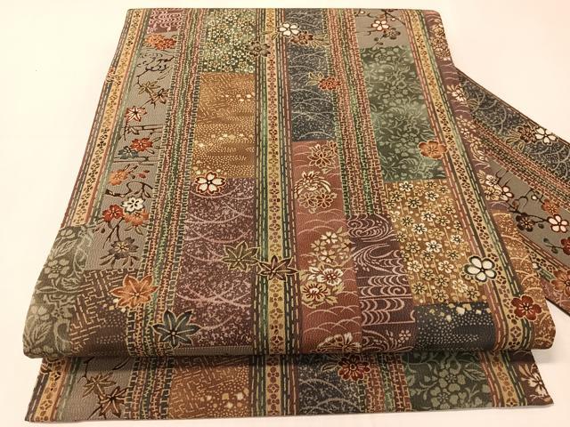 平和屋着物●全通柄 九寸名古屋帯 型染め 吉祥花鳥蝶間道 正絹 逸品 CABJ0426vp