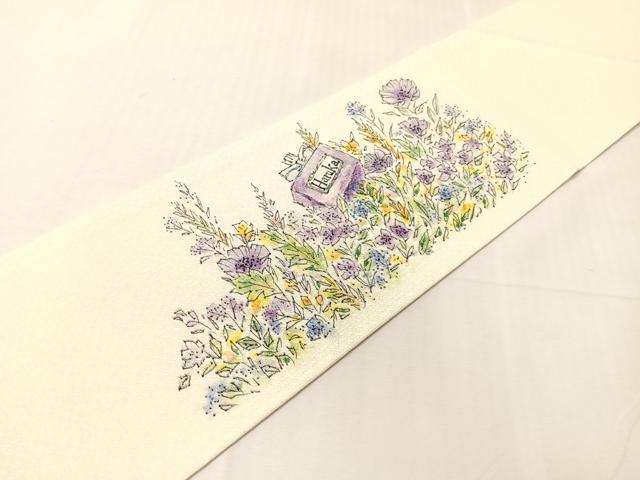 平和屋着物●九寸名古屋帯 手描き 花蝶文 正絹 逸品 CABJ0431vp