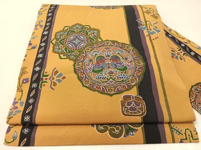 平和屋着物●全通柄 九寸名古屋帯 鏡裏双鳥花文 金彩 正絹 逸品 CABJ0440vp