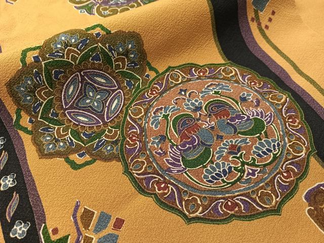 平和屋着物●全通柄 九寸名古屋帯 鏡裏双鳥花文 金彩 正絹 逸品 CABJ0440vp