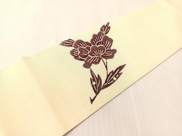平和屋着物●九寸名古屋帯 型染め 草花文 鬼しぼ縮緬 正絹 逸品 CABJ0445vp