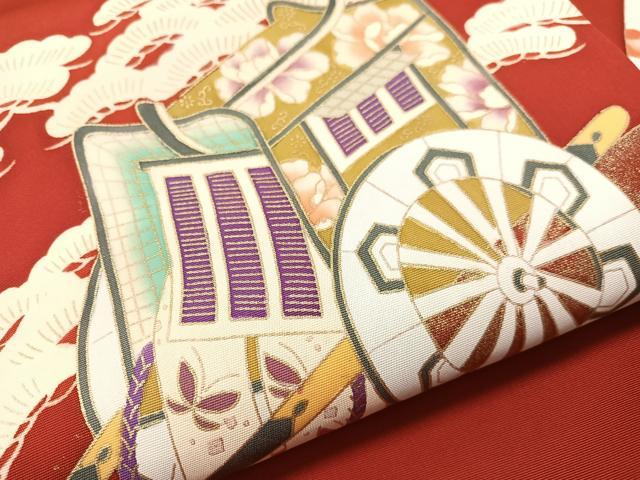 平和屋着物●塩瀬 九寸名古屋帯 御所車 金彩 正絹 逸品 CABJ0446vp