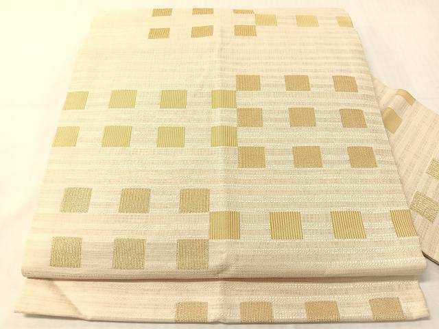 平和屋着物●九寸名古屋帯 変わり市松文様 金糸 正絹 逸品 CABJ0447vp